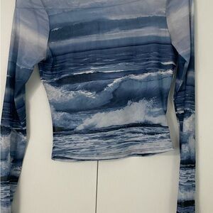 Fashion Nova Blue Ocean Print Long Sleeve Top